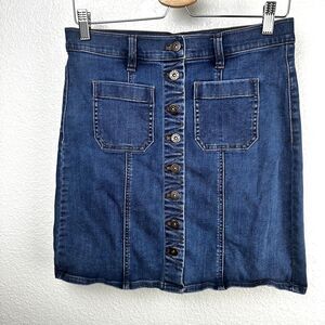J Crew Factory Women's Button Front Denim Skirt Knee Length